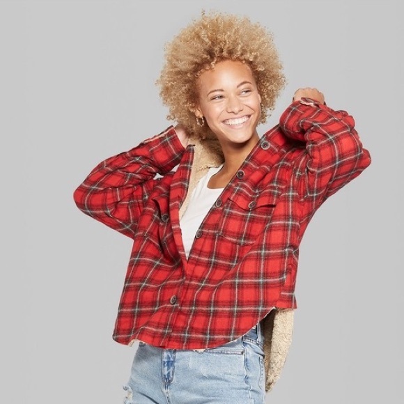 wild fable Jackets & Blazers - Wild Fable Sherpa Lined Flannel Button Shacket